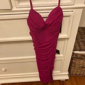 Magenta Ruched Mesh Bodycon Mini Dress extra small